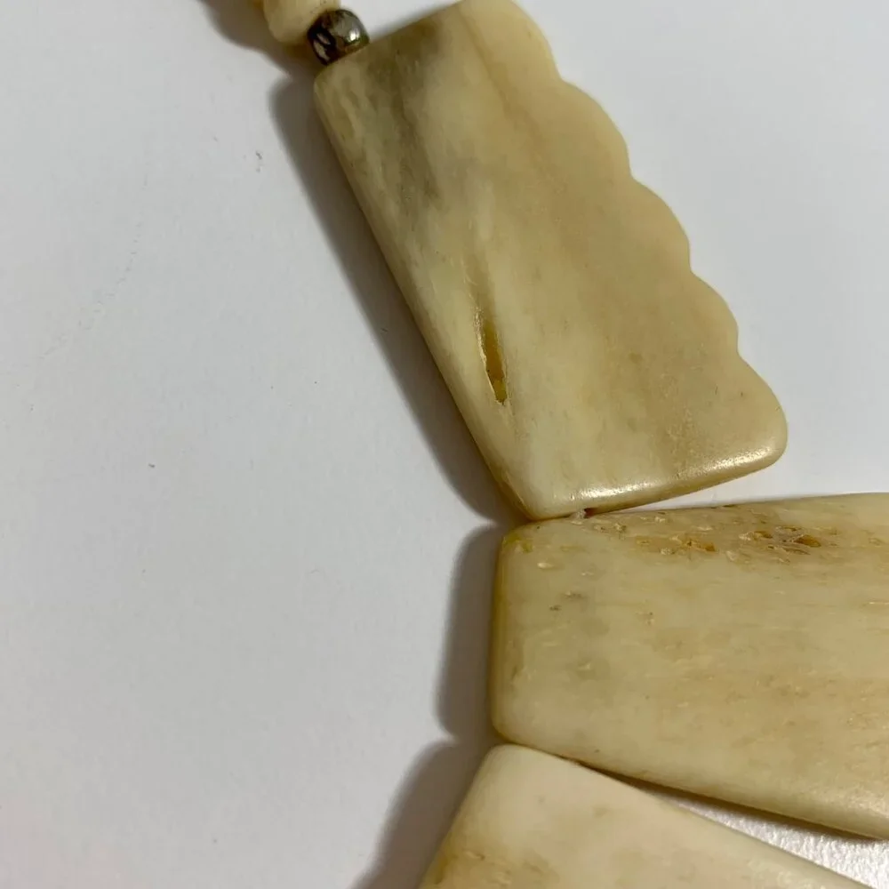 Yak Bone Nepalese Tibetan Necklace With Intricate Carved Panels & Metal Clasp